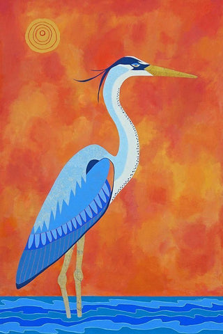 Blue Heron Black Ornate Wood Framed Art Print with Double Matting by Craig, Casey
