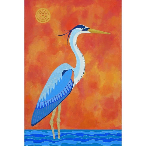 Blue Heron Gold Ornate Wood Framed Art Print with Double Matting by Craig, Casey