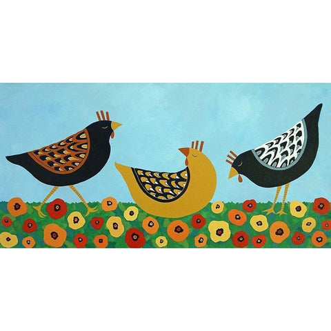 Hens and Poppies Black Modern Wood Framed Art Print with Double Matting by Craig, Casey