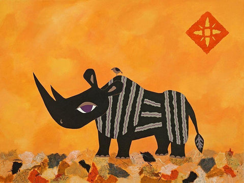 Rhino with Summer Sky Black Ornate Wood Framed Art Print with Double Matting by Craig, Casey