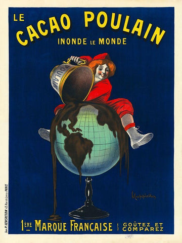 Le cacao Poulain inonde le monde, 1911 Black Ornate Wood Framed Art Print with Double Matting by Cappiello, Leonetto