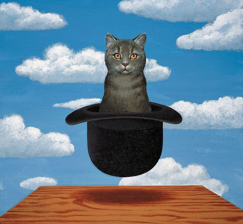 Magritte Cat White Modern Wood Framed Art Print with Double Matting by Chameleon Design, Inc.