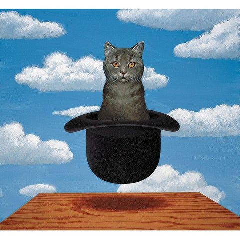 Magritte Cat Gold Ornate Wood Framed Art Print with Double Matting by Chameleon Design, Inc.