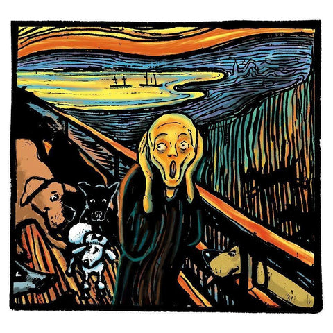 Munch Dog White Modern Wood Framed Art Print by Chameleon Design, Inc.