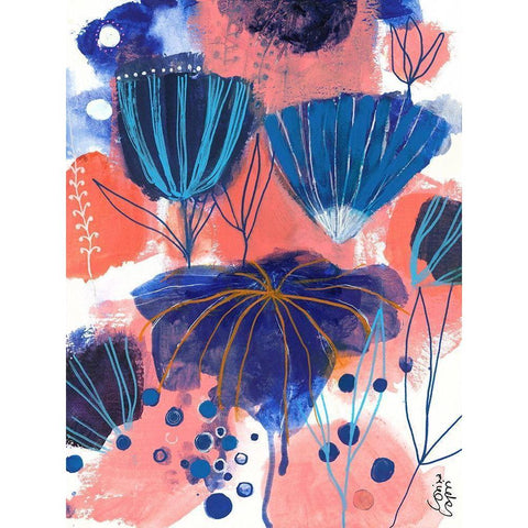 Blumen Blues Gold Ornate Wood Framed Art Print with Double Matting by Capri, Corina