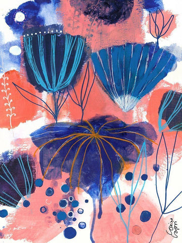 Blumen Blues Black Ornate Wood Framed Art Print with Double Matting by Capri, Corina