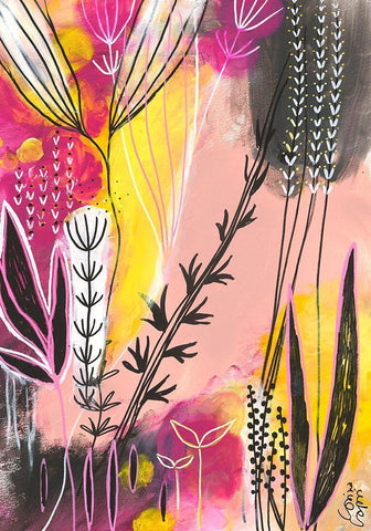 Spring In Pink Black Ornate Wood Framed Art Print with Double Matting by Capri, Corina