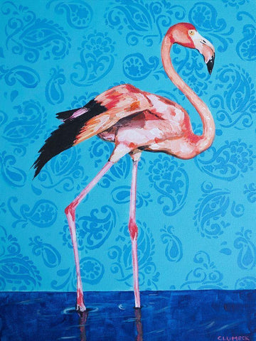 Flamingo Black Ornate Wood Framed Art Print with Double Matting by Clumeck, Alana