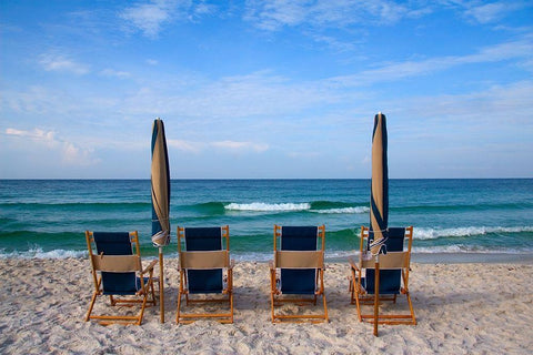Beach Chairs Black Ornate Wood Framed Art Print with Double Matting by Cannon, George