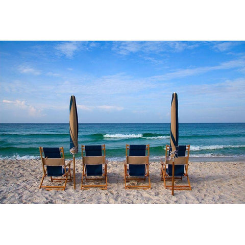 Beach Chairs Black Modern Wood Framed Art Print by Cannon, George