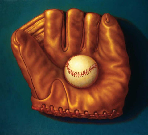 Baseball Mitt I Black Ornate Wood Framed Art Print with Double Matting by Colletta, TR