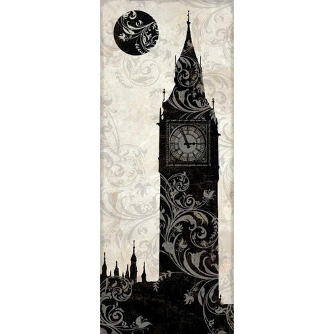 Moon over London Black Modern Wood Framed Art Print by Color Bakery