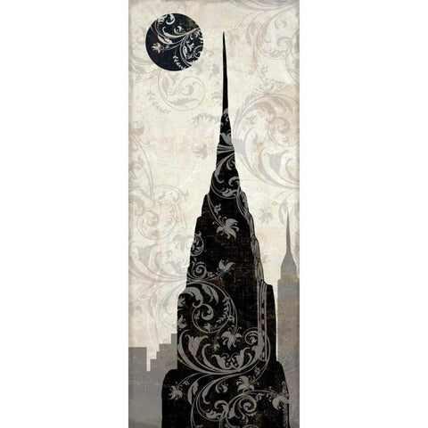 Moon over New York Gold Ornate Wood Framed Art Print with Double Matting by Color Bakery