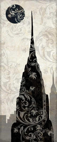 Moon over New York White Modern Wood Framed Art Print with Double Matting by Color Bakery