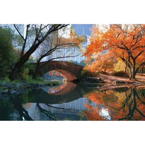Gapstow Bridge Fall Black Modern Wood Framed Art Print with Double Matting by Chen, Michael