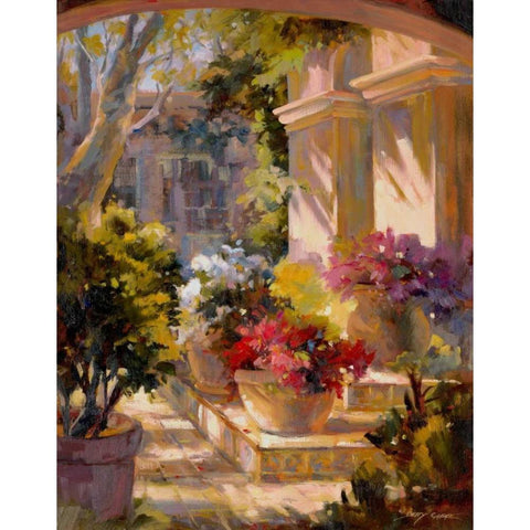 Flowered Courtyard Black Modern Wood Framed Art Print by Carr, Betty