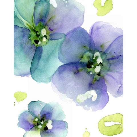 Blue Flowers White Modern Wood Framed Art Print by Derman, Dawn