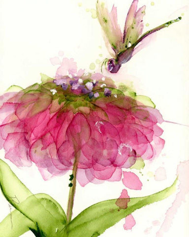 Dragonfly and Zinnia Black Ornate Wood Framed Art Print with Double Matting by Derman, Dawn