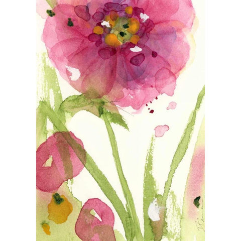 Pink Wildflower Gold Ornate Wood Framed Art Print with Double Matting by Derman, Dawn