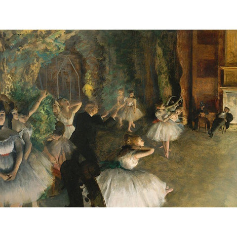 The Rehearsal of the Ballet Onstage White Modern Wood Framed Art Print by Degas, Edgar