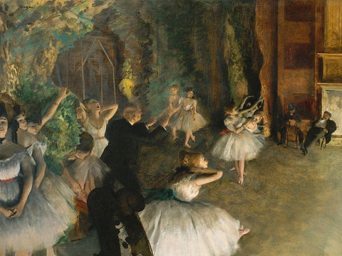 The Rehearsal of the Ballet Onstage Black Ornate Wood Framed Art Print with Double Matting by Degas, Edgar