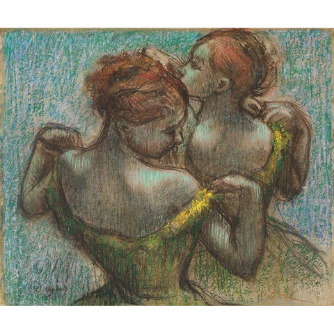 Two Dancers, Half-Length Gold Ornate Wood Framed Art Print with Double Matting by Degas, Edgar