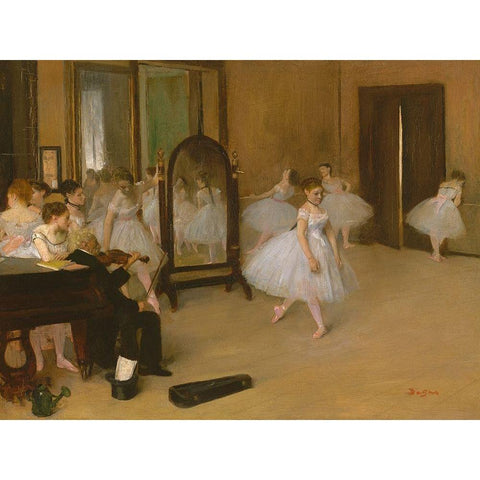 The Dancing Class Gold Ornate Wood Framed Art Print with Double Matting by Degas, Edgar