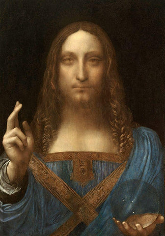 Salvator Mundi Black Ornate Wood Framed Art Print with Double Matting by Da Vinci, Leonardo