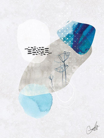 Indigo Blossom No. 2 White Modern Wood Framed Art Print with Double Matting by Duncan-He, Louis