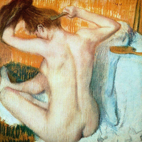 Woman Combing Her Hair Gold Ornate Wood Framed Art Print with Double Matting by Degas, Edgar