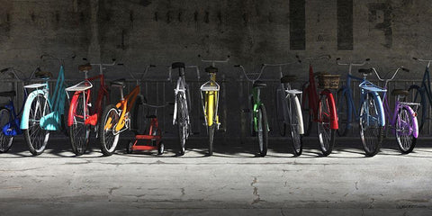 Bike Rack Black Ornate Wood Framed Art Print with Double Matting by Decker, Cynthia