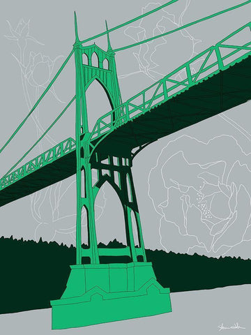 St. Johns Bridge - Portland White Modern Wood Framed Art Print with Double Matting by Donahue, Shane
