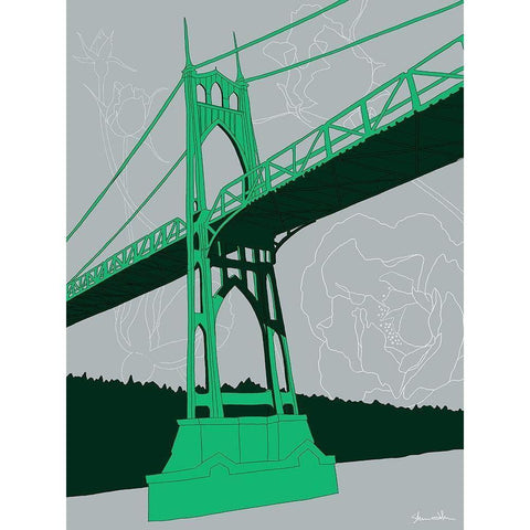 St. Johns Bridge - Portland Gold Ornate Wood Framed Art Print with Double Matting by Donahue, Shane