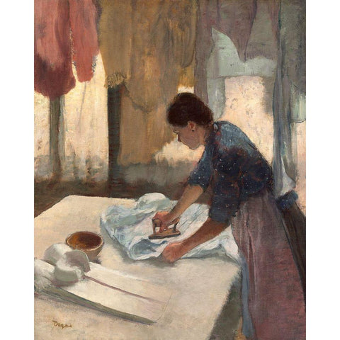 Woman Ironing, c. 1876-1877 Gold Ornate Wood Framed Art Print with Double Matting by Degas, Edgar