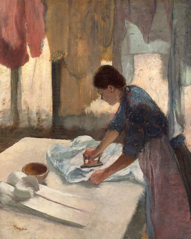 Woman Ironing, c. 1876-1877 Black Ornate Wood Framed Art Print with Double Matting by Degas, Edgar