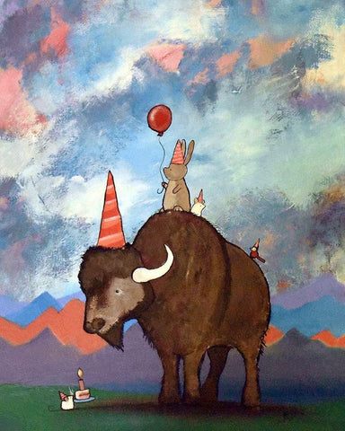 Buffalo Birthday White Modern Wood Framed Art Print with Double Matting by Doss, Andrea