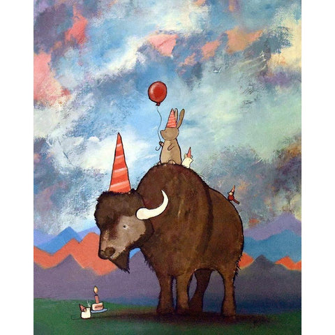 Buffalo Birthday White Modern Wood Framed Art Print by Doss, Andrea