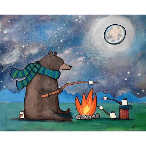 Camping Bear Mouse White Modern Wood Framed Art Print by Doss, Andrea