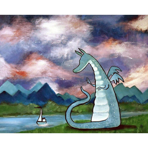 Francis The Dragon White Modern Wood Framed Art Print by Doss, Andrea