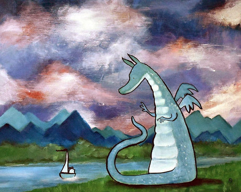 Francis The Dragon White Modern Wood Framed Art Print with Double Matting by Doss, Andrea