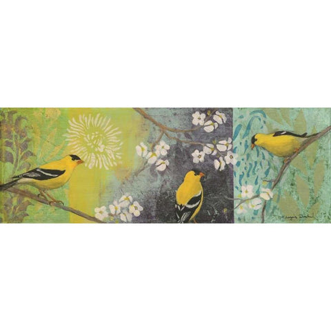 Goldfinches Blooming White Modern Wood Framed Art Print by Donharl, Margaret