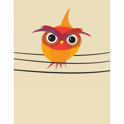 Owl on a Wire Black Modern Wood Framed Art Print with Double Matting by Dalyan, Volkan