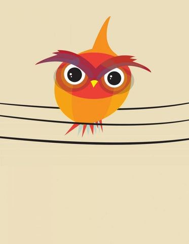 Owl on a Wire White Modern Wood Framed Art Print with Double Matting by Dalyan, Volkan