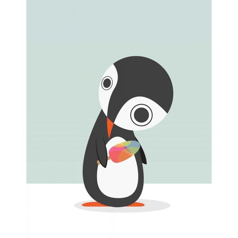 Pingu Loves Ice Cream White Modern Wood Framed Art Print by Dalyan, Volkan