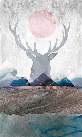 Deer and Mountains 2 White Modern Wood Framed Art Print with Double Matting by Duncan-He, Louis