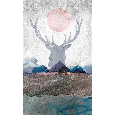 Deer and Mountains 2 Black Modern Wood Framed Art Print by Duncan-He, Louis