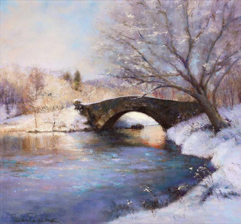 Central Park Bridge White Modern Wood Framed Art Print with Double Matting by Engelman, Esther