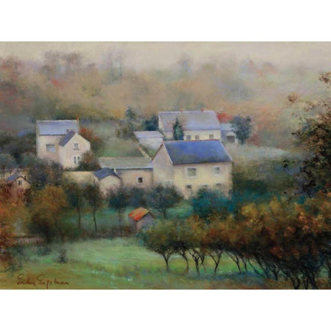 Countryside Hamlet Gold Ornate Wood Framed Art Print with Double Matting by Engelman, Esther