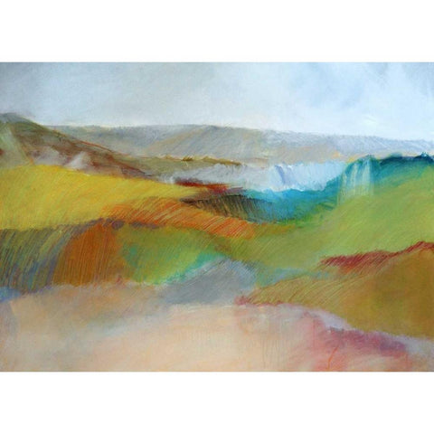 Green, Yellow and Rose Landscape White Modern Wood Framed Art Print by Engeln, Skadi