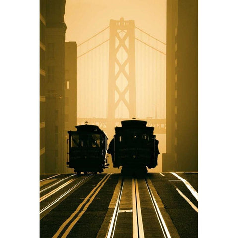Cable Cars San Francisco White Modern Wood Framed Art Print by Funk, Mitchell